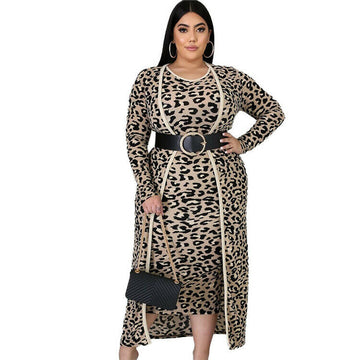 Women's Fashion Casual Two-Piece Plus Size Leopard Print Dress